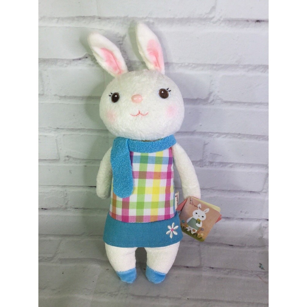 Metoo Tiramitu Bunny Rabbit Doll Plush Stuffed Animal Toy Plaid Shirt Blue Scarf